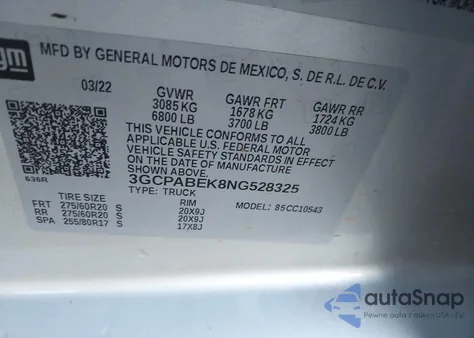 2022 Chevrolet Silverado 1500 2Wd Short Bed Custom from USA, damaged, VIN 3GCPABEK8NG528325